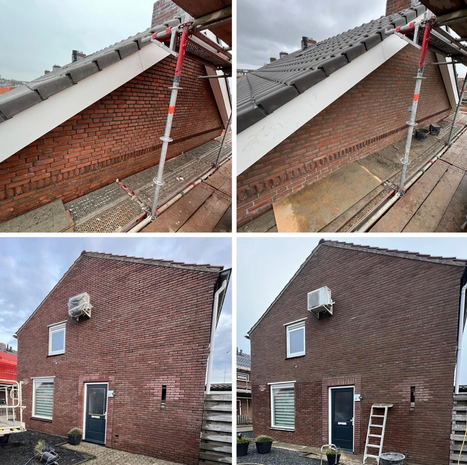Woninggevel voor en na gevelrenovatie en voegwerk